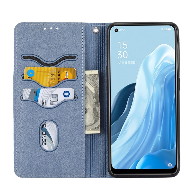 For OPPO Reno7 SE 5G Woven Texture Stitching Magnetic PU Leather Phone Case