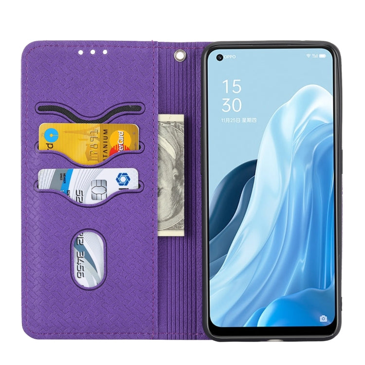For OPPO Reno7 SE 5G Woven Texture Stitching Magnetic PU Leather Phone Case