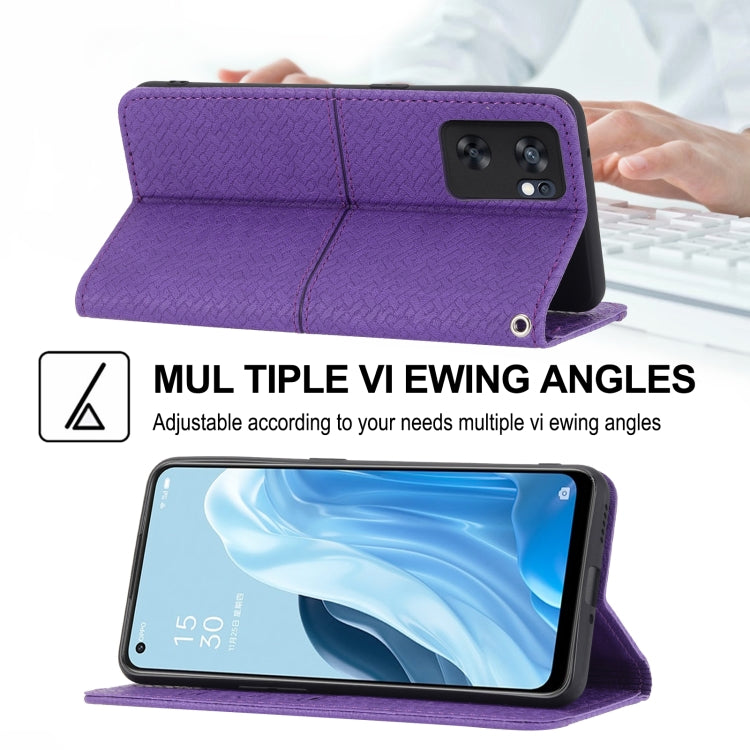 For OPPO Reno7 SE 5G Woven Texture Stitching Magnetic PU Leather Phone Case