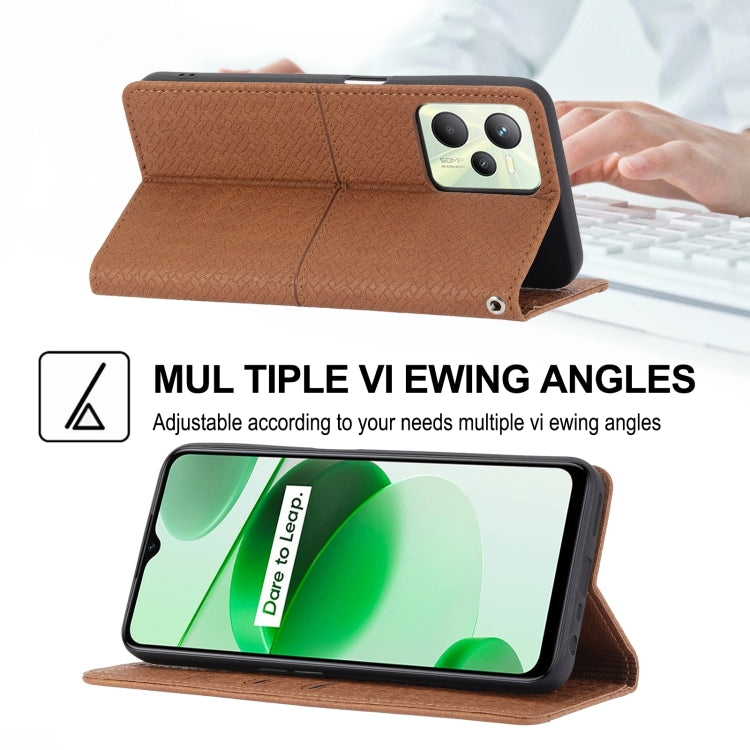 For OPPO Realme 9 Pro Woven Texture Stitching Magnetic PU Leather Phone Case