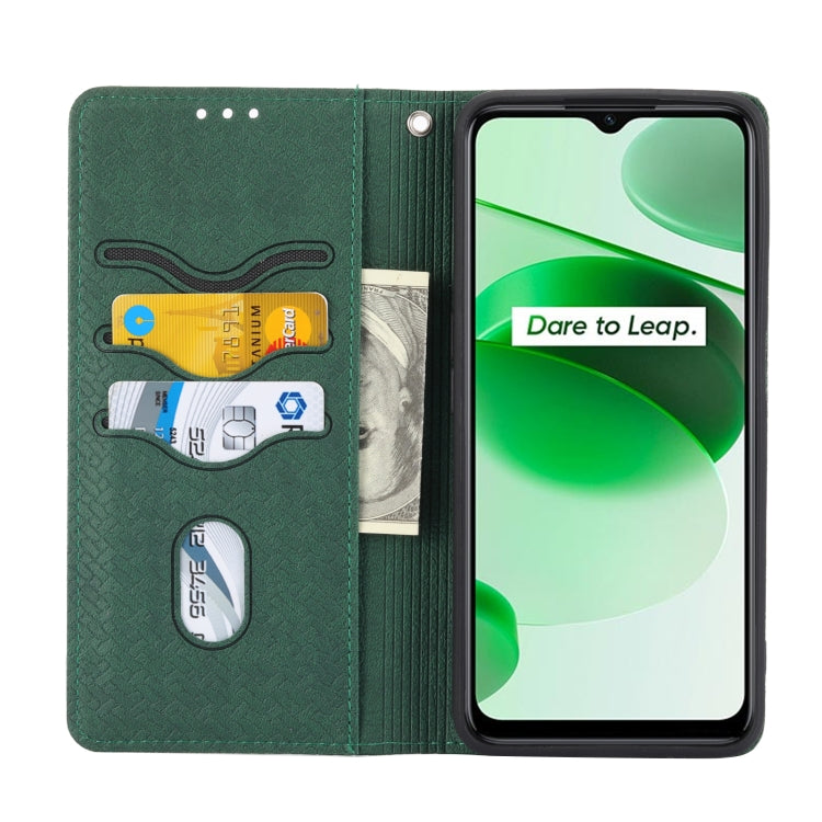 For OPPO Realme 9 Pro Woven Texture Stitching Magnetic PU Leather Phone Case