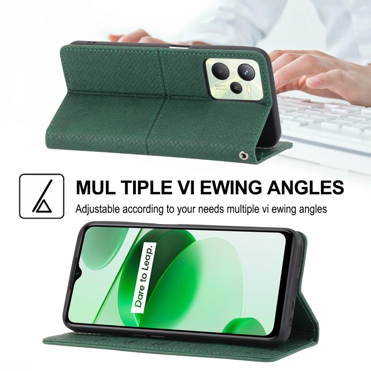 For OPPO Realme 9 Pro Woven Texture Stitching Magnetic PU Leather Phone Case