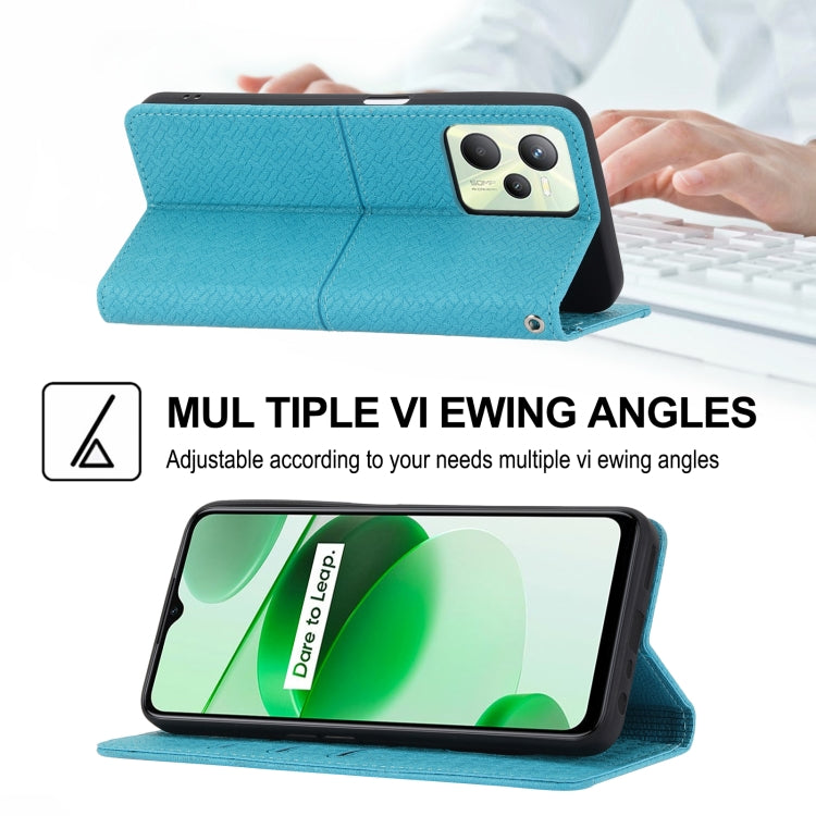 For OPPO Realme 9 Pro Woven Texture Stitching Magnetic PU Leather Phone Case