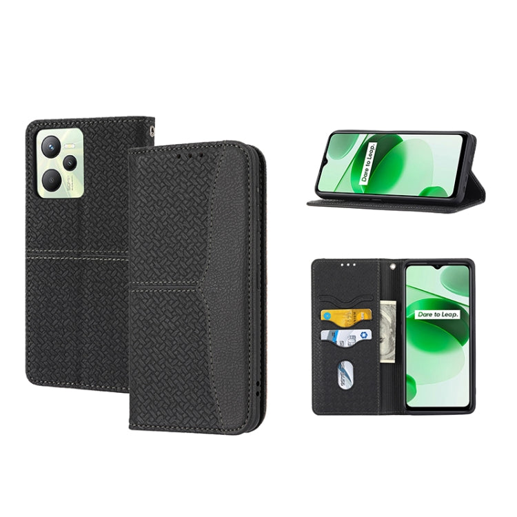For OPPO Realme 9 Pro Woven Texture Stitching Magnetic PU Leather Phone Case