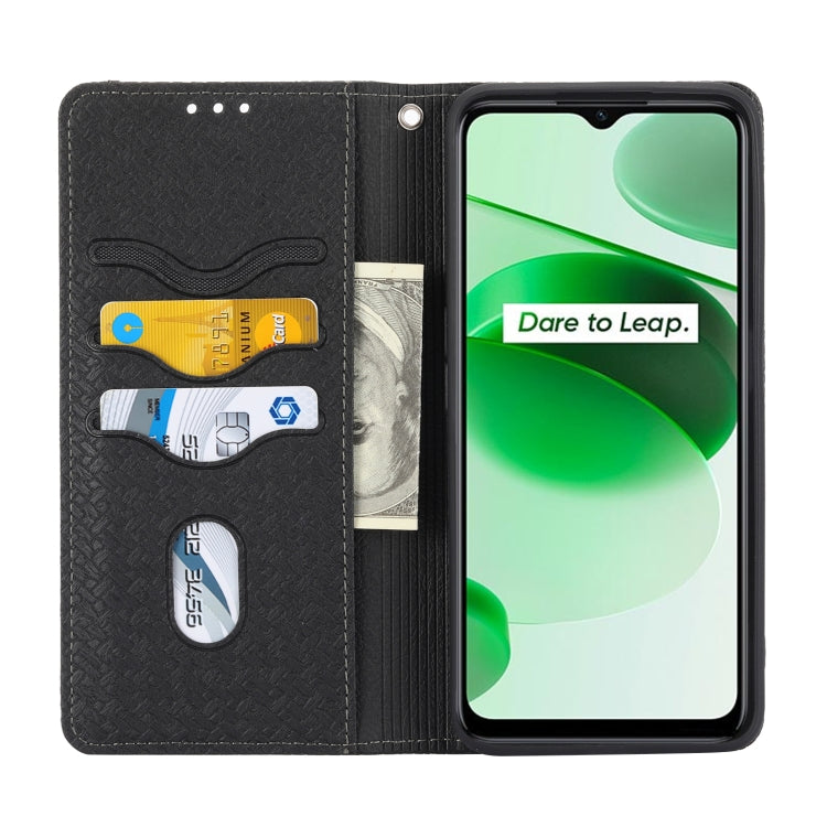 For OPPO Realme 9 Pro Woven Texture Stitching Magnetic PU Leather Phone Case
