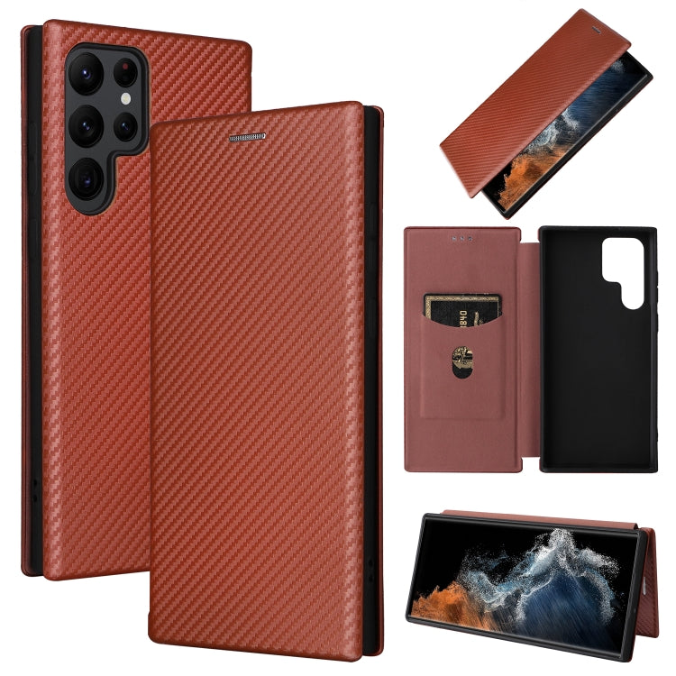 For Samsung Galaxy S22 Ultra 5G Carbon Fiber Texture Horizontal Flip Leather Phone Case
