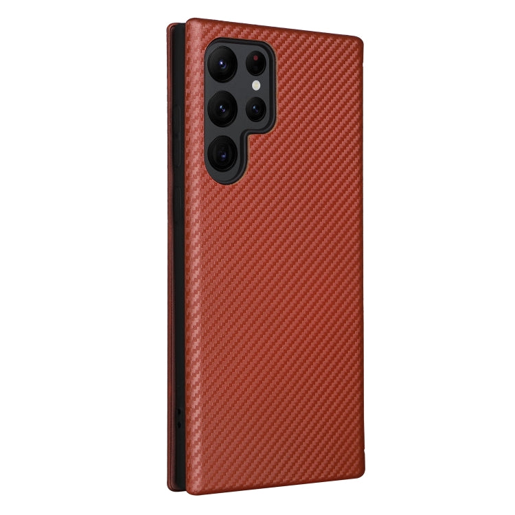 For Samsung Galaxy S22 Ultra 5G Carbon Fiber Texture Horizontal Flip Leather Phone Case
