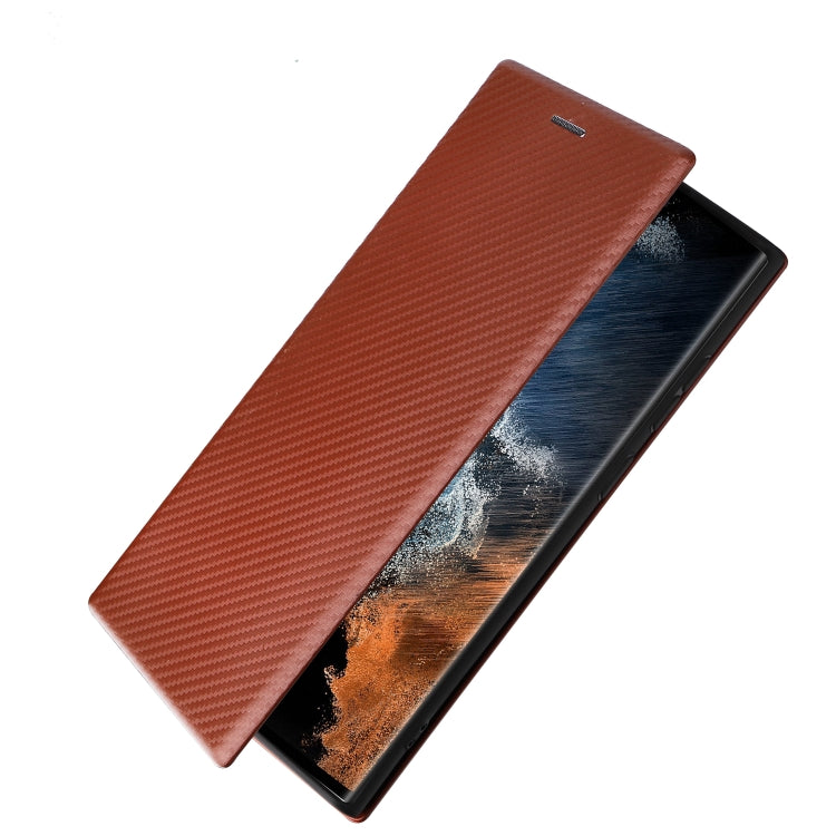 For Samsung Galaxy S22 Ultra 5G Carbon Fiber Texture Horizontal Flip Leather Phone Case