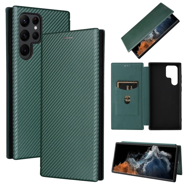 For Samsung Galaxy S22 Ultra 5G Carbon Fiber Texture Horizontal Flip Leather Phone Case