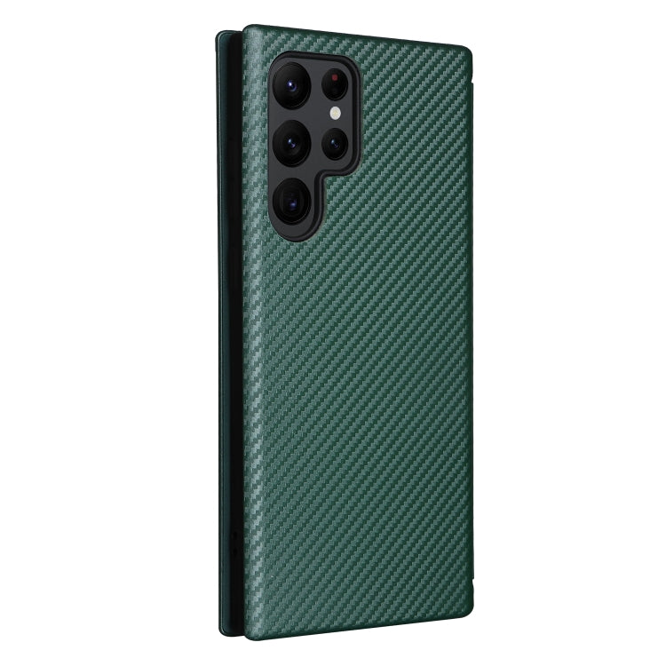 For Samsung Galaxy S22 Ultra 5G Carbon Fiber Texture Horizontal Flip Leather Phone Case