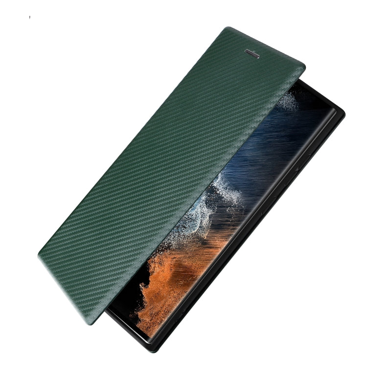 For Samsung Galaxy S22 Ultra 5G Carbon Fiber Texture Horizontal Flip Leather Phone Case