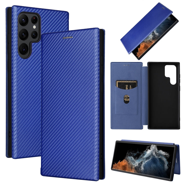 For Samsung Galaxy S22 Ultra 5G Carbon Fiber Texture Horizontal Flip Leather Phone Case