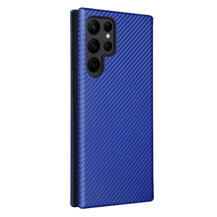 For Samsung Galaxy S22 Ultra 5G Carbon Fiber Texture Horizontal Flip Leather Phone Case