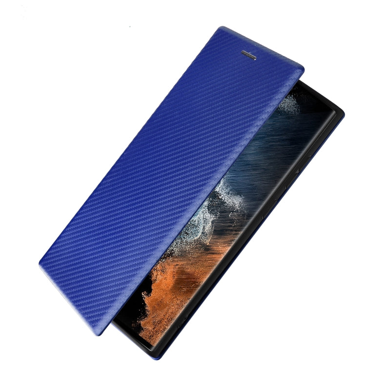 For Samsung Galaxy S22 Ultra 5G Carbon Fiber Texture Horizontal Flip Leather Phone Case