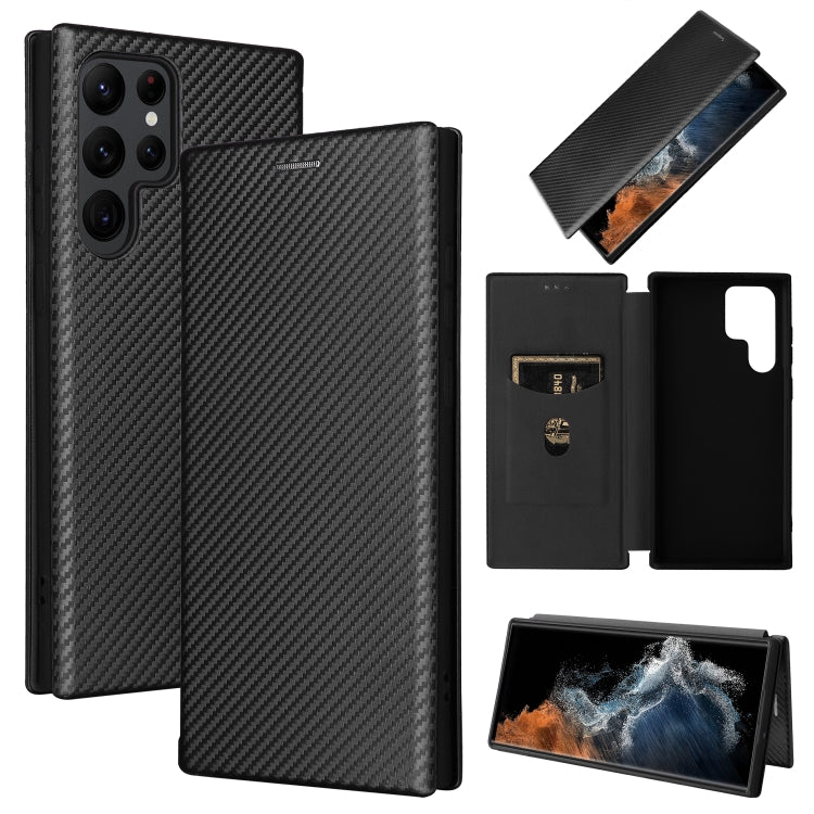 For Samsung Galaxy S22 Ultra 5G Carbon Fiber Texture Horizontal Flip Leather Phone Case