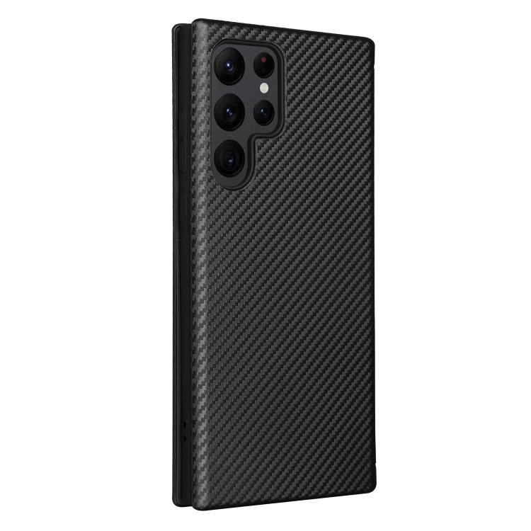 For Samsung Galaxy S22 Ultra 5G Carbon Fiber Texture Horizontal Flip Leather Phone Case