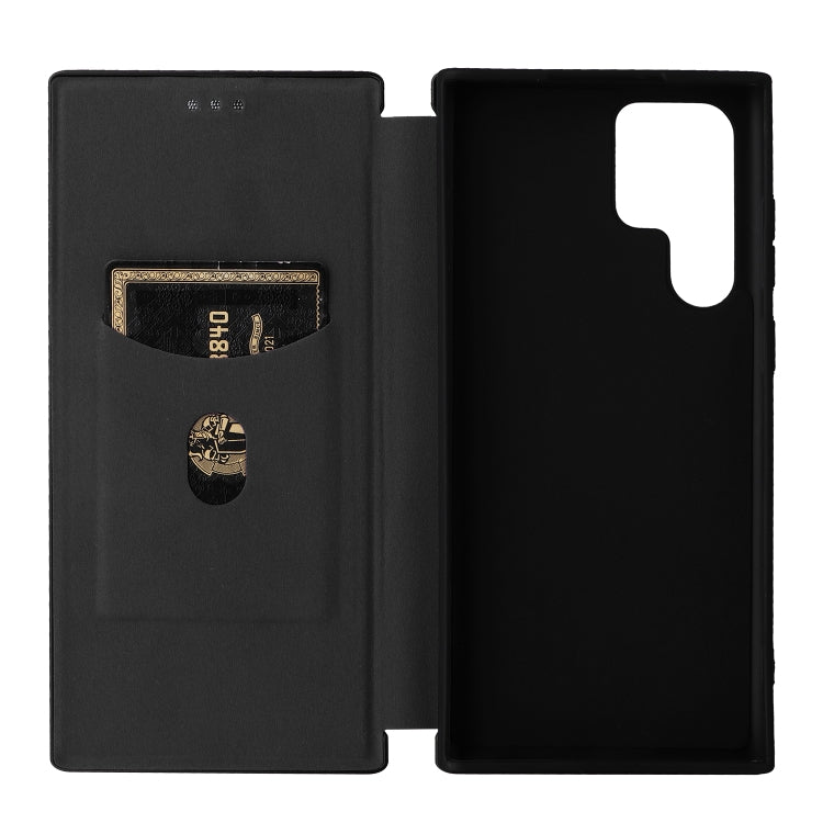 For Samsung Galaxy S22 Ultra 5G Carbon Fiber Texture Horizontal Flip Leather Phone Case