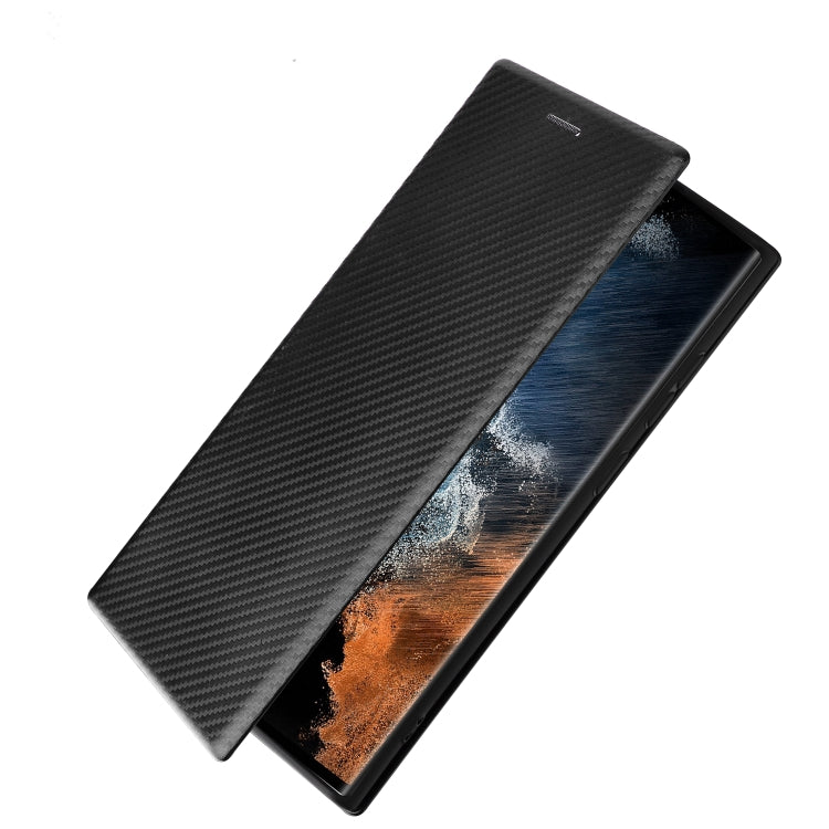For Samsung Galaxy S22 Ultra 5G Carbon Fiber Texture Horizontal Flip Leather Phone Case