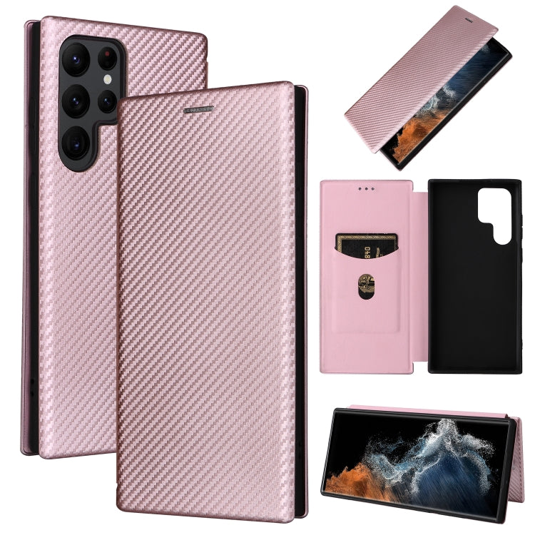 For Samsung Galaxy S22 Ultra 5G Carbon Fiber Texture Horizontal Flip Leather Phone Case