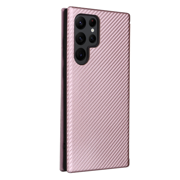 For Samsung Galaxy S22 Ultra 5G Carbon Fiber Texture Horizontal Flip Leather Phone Case