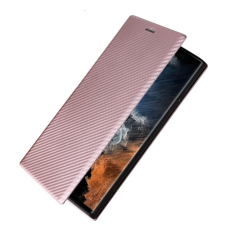For Samsung Galaxy S22 Ultra 5G Carbon Fiber Texture Horizontal Flip Leather Phone Case