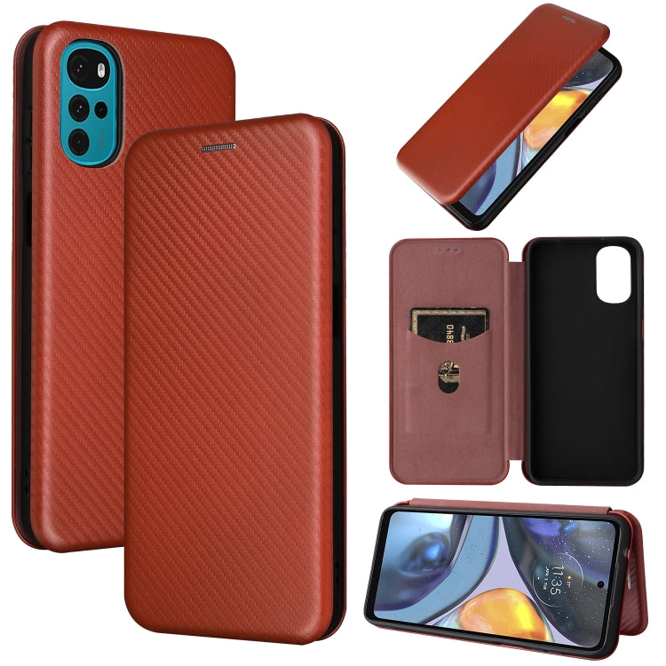 For Motorola Moto G22 Carbon Fiber Texture Horizontal Flip Leather Phone Case