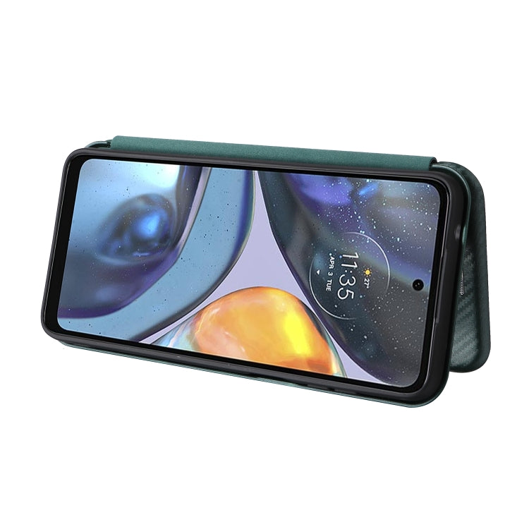 For Motorola Moto G22 Carbon Fiber Texture Horizontal Flip Leather Phone Case