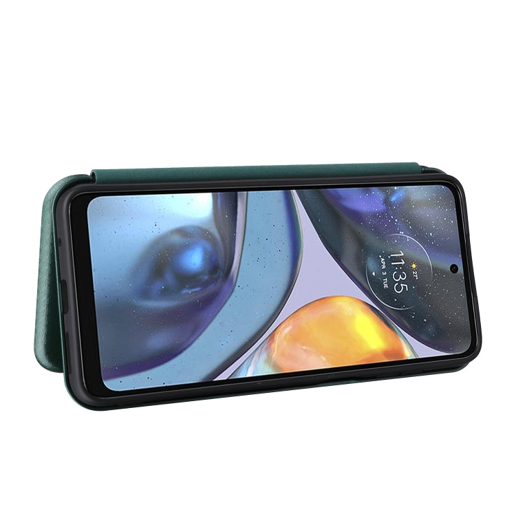 For Motorola Moto G22 Carbon Fiber Texture Horizontal Flip Leather Phone Case