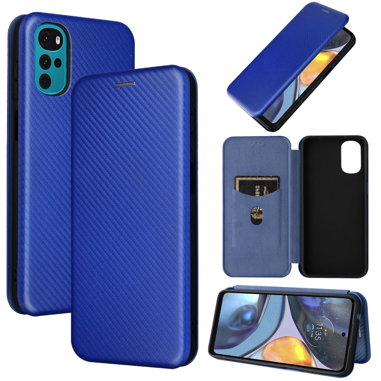 For Motorola Moto G22 Carbon Fiber Texture Horizontal Flip Leather Phone Case