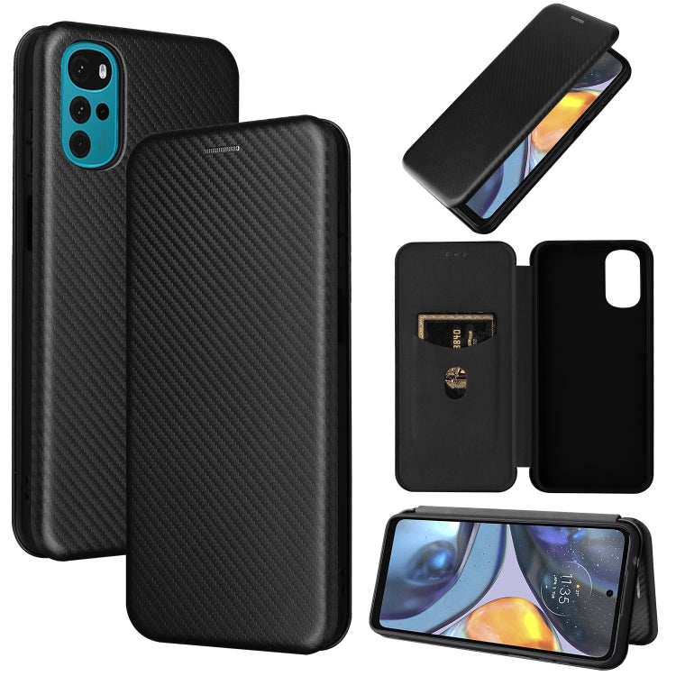 For Motorola Moto G22 Carbon Fiber Texture Horizontal Flip Leather Phone Case
