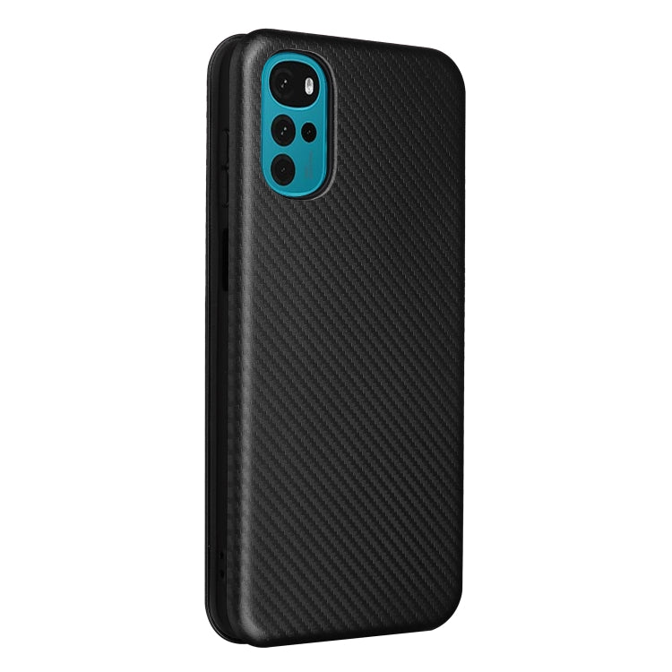 For Motorola Moto G22 Carbon Fiber Texture Horizontal Flip Leather Phone Case