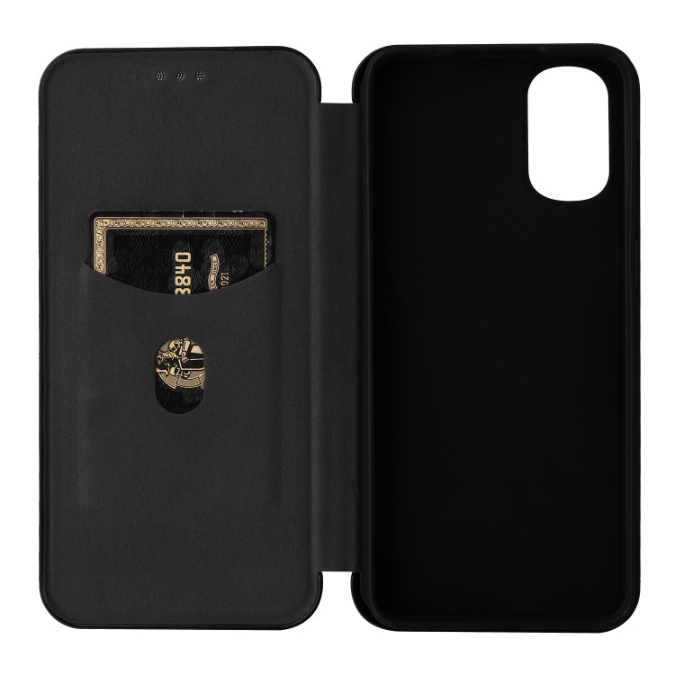 For Motorola Moto G22 Carbon Fiber Texture Horizontal Flip Leather Phone Case
