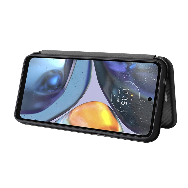 For Motorola Moto G22 Carbon Fiber Texture Horizontal Flip Leather Phone Case