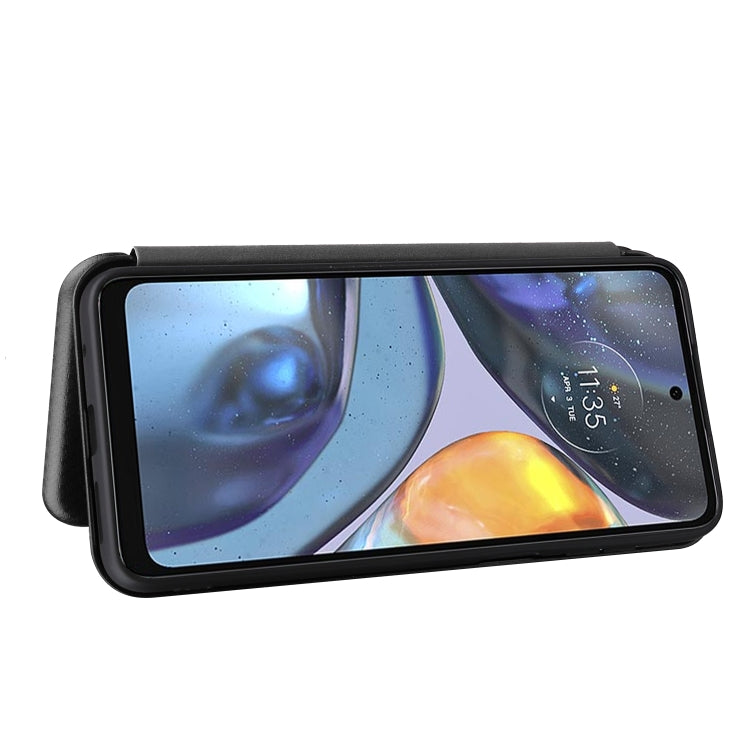 For Motorola Moto G22 Carbon Fiber Texture Horizontal Flip Leather Phone Case