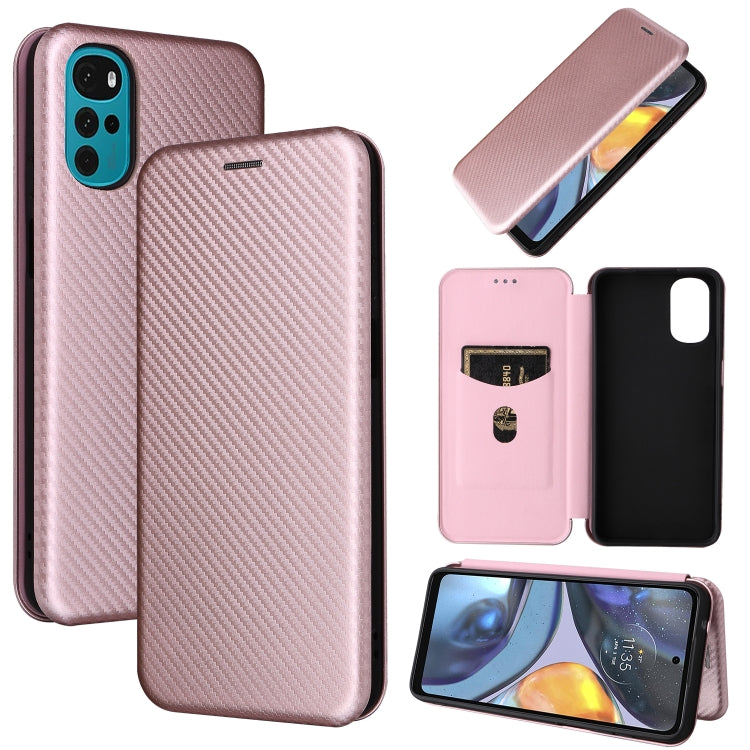 For Motorola Moto G22 Carbon Fiber Texture Horizontal Flip Leather Phone Case