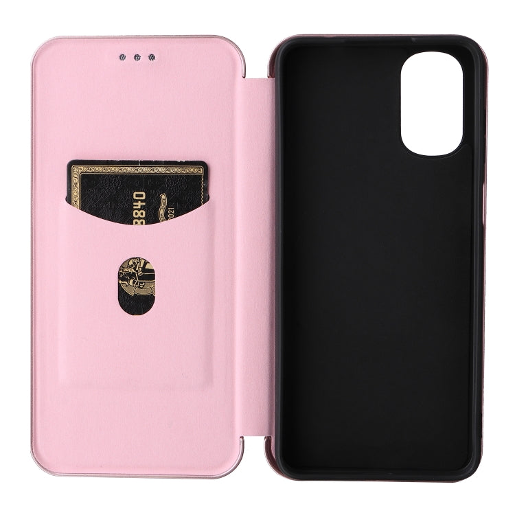 For Motorola Moto G22 Carbon Fiber Texture Horizontal Flip Leather Phone Case