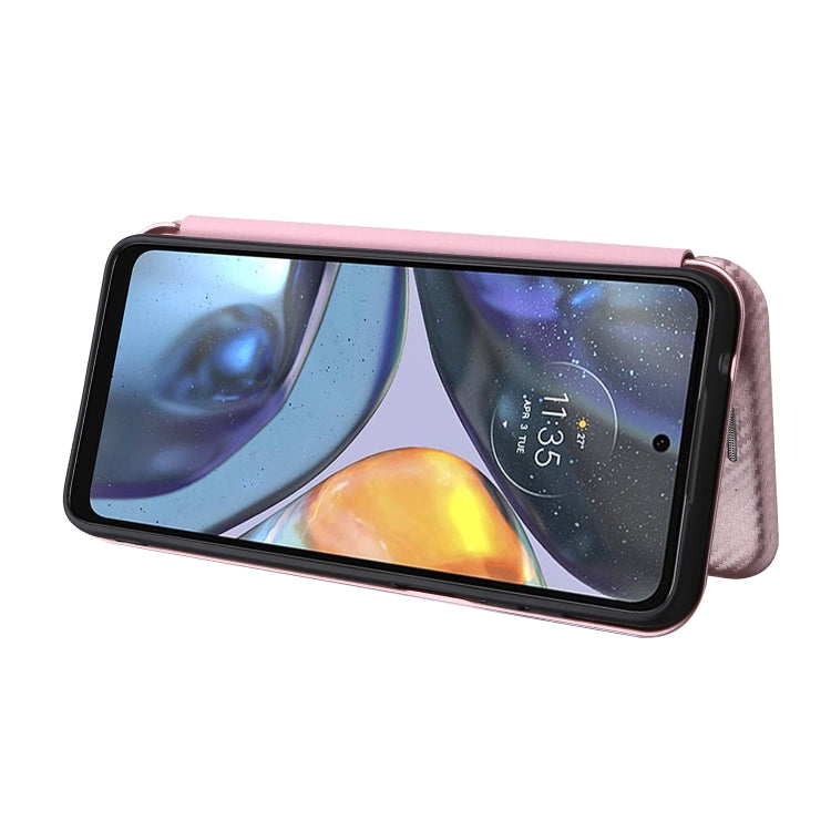 For Motorola Moto G22 Carbon Fiber Texture Horizontal Flip Leather Phone Case