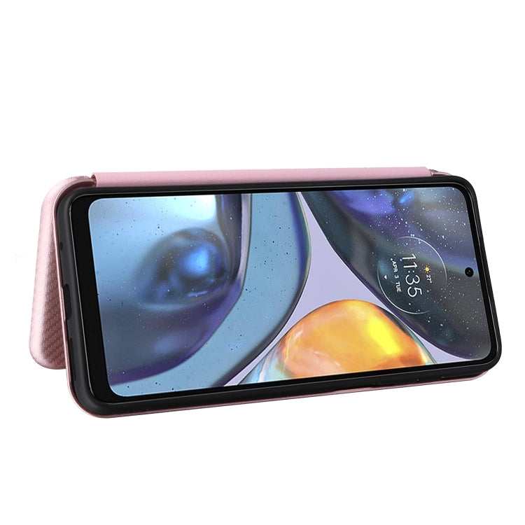 For Motorola Moto G22 Carbon Fiber Texture Horizontal Flip Leather Phone Case