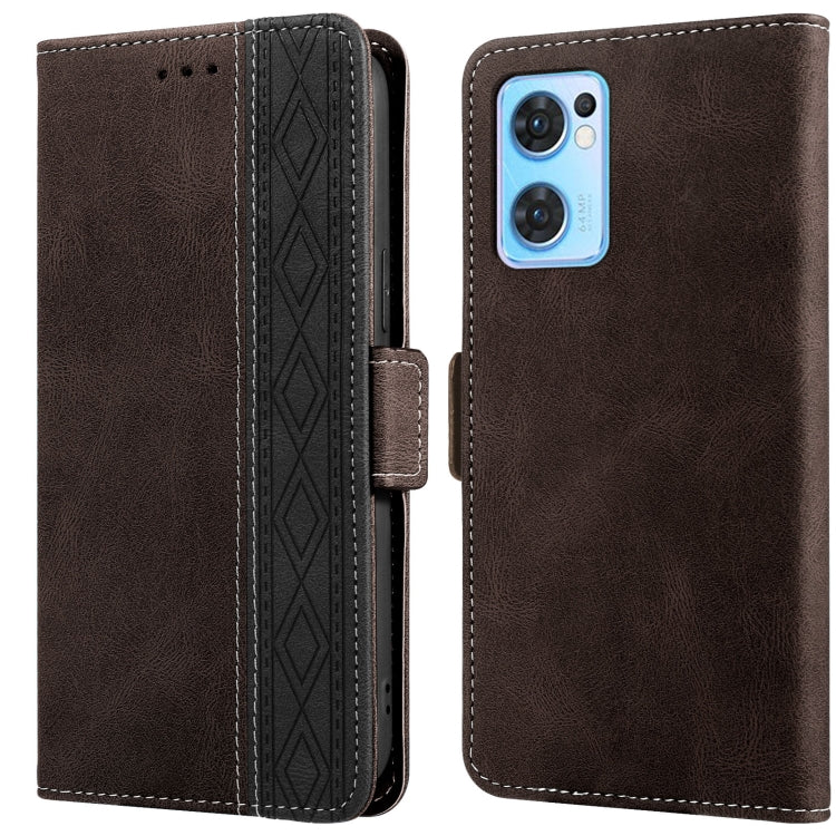 For OPPO Reno7 5G Stitching Side-Magnetic RFID Leather Phone Case