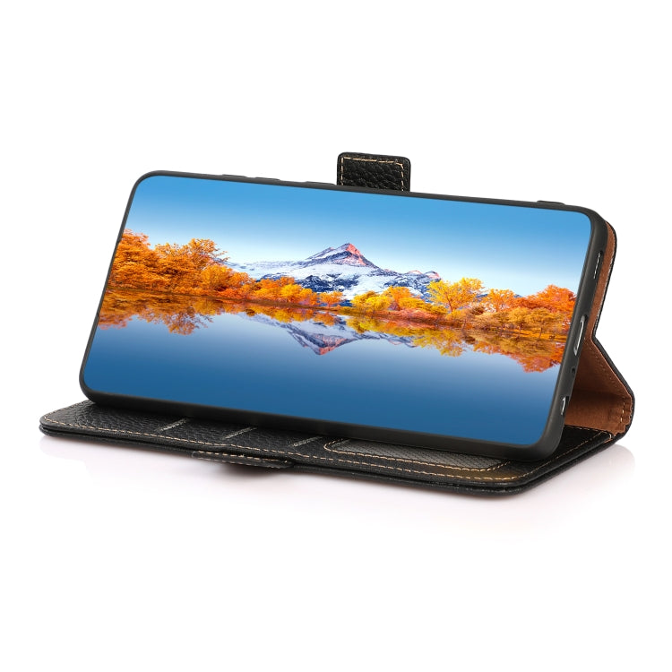 For vivo Y75 5G KHAZNEH Side-Magnetic Litchi Genuine Leather RFID Phone Case