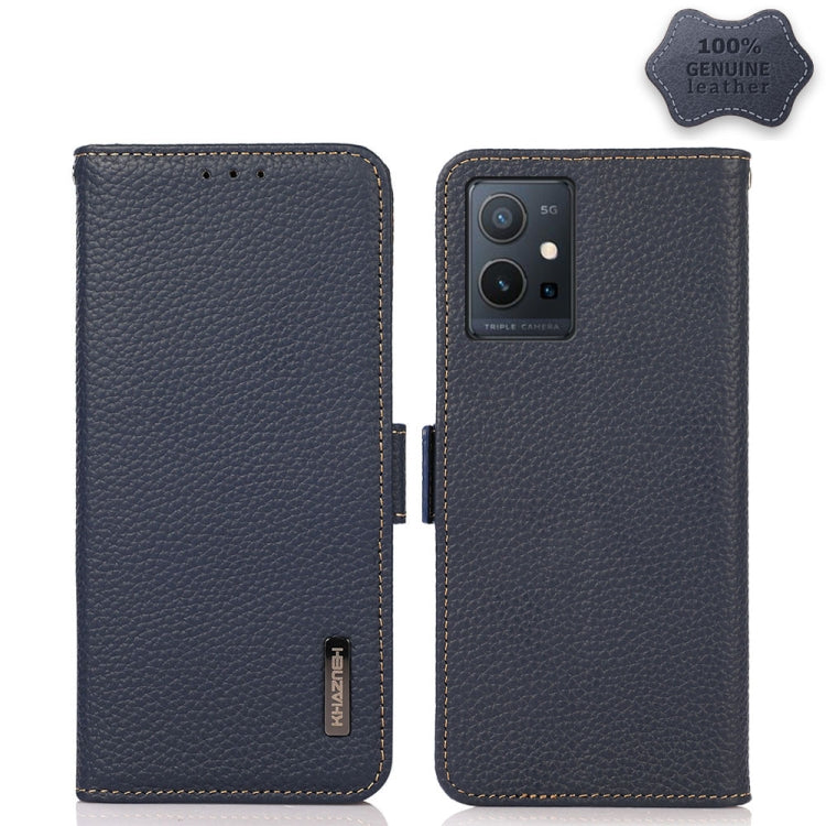 For vivo Y75 5G KHAZNEH Side-Magnetic Litchi Genuine Leather RFID Phone Case