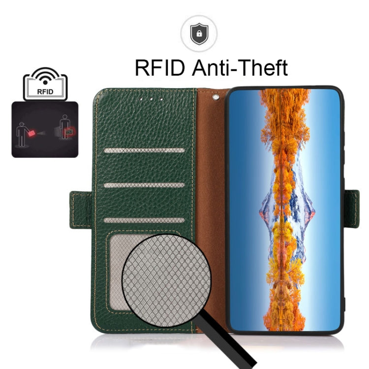 For vivo Y75 5G KHAZNEH Side-Magnetic Litchi Genuine Leather RFID Phone Case