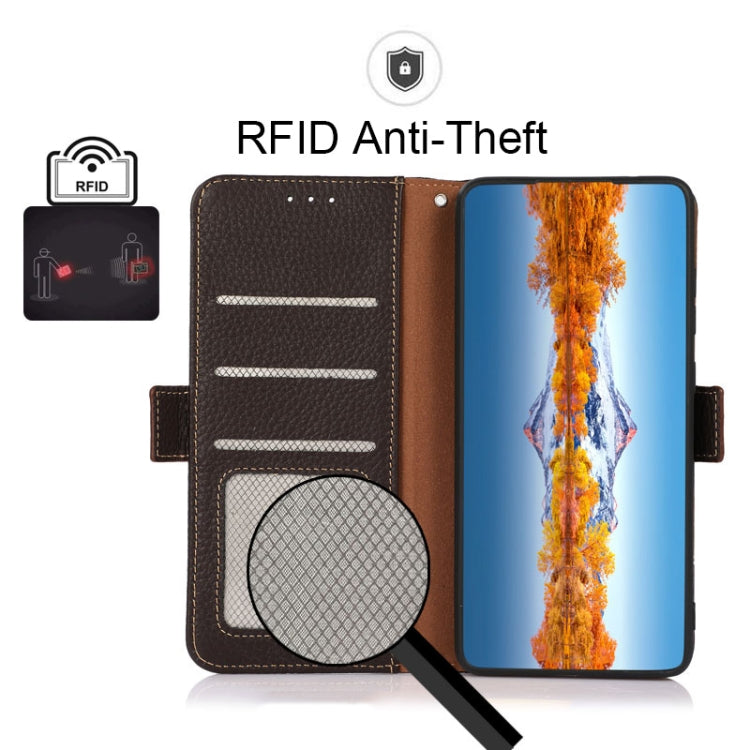 For vivo Y75 5G KHAZNEH Side-Magnetic Litchi Genuine Leather RFID Phone Case