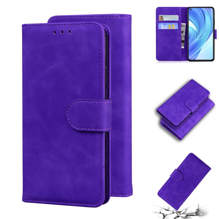 For Xiaomi Mi 11 Lite Skin Feel Pure Color Flip Leather Phone Case