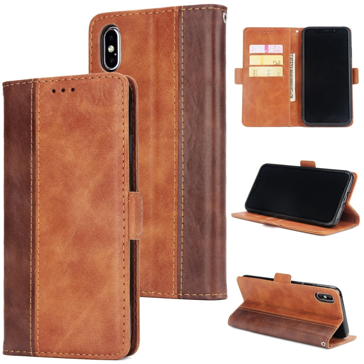 For iPhone XS Max Retro Texture Contrast Color Splicing Horizontal Flip TPU + PU Leather Case with Card Slots & Holder & Wallet