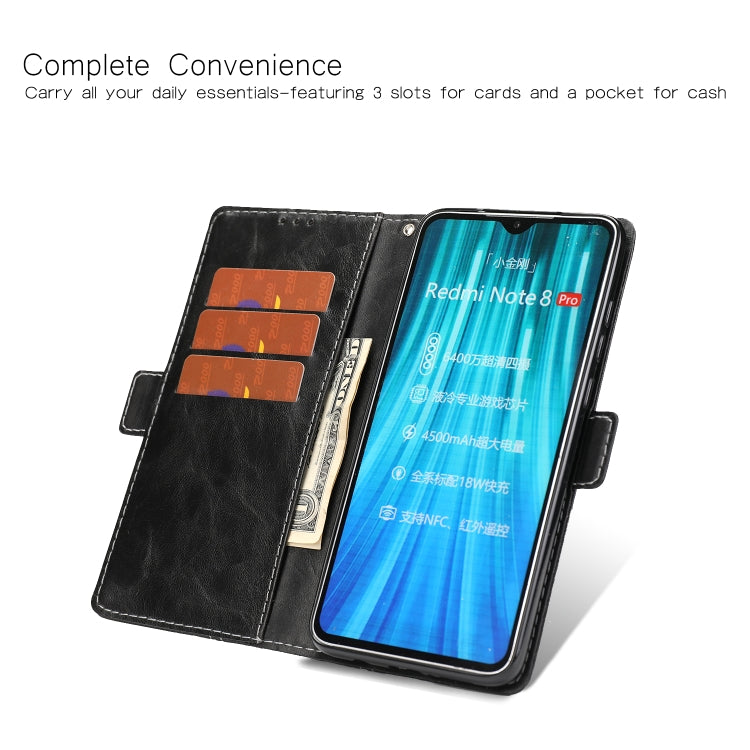 For Xiaomi Redmi Note 8 Pro Retro Texture Contrast Color Splicing Horizontal Flip TPU + PU Leather Case with Card Slots & Holder & Wallet