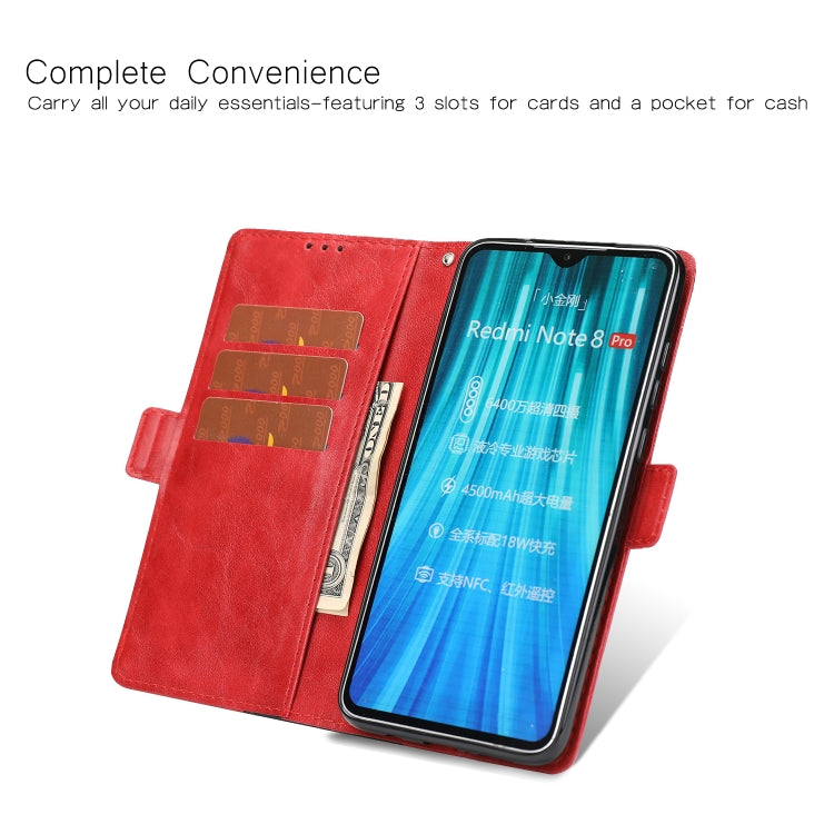 For Xiaomi Redmi Note 8 Pro Retro Texture Contrast Color Splicing Horizontal Flip TPU + PU Leather Case with Card Slots & Holder & Wallet