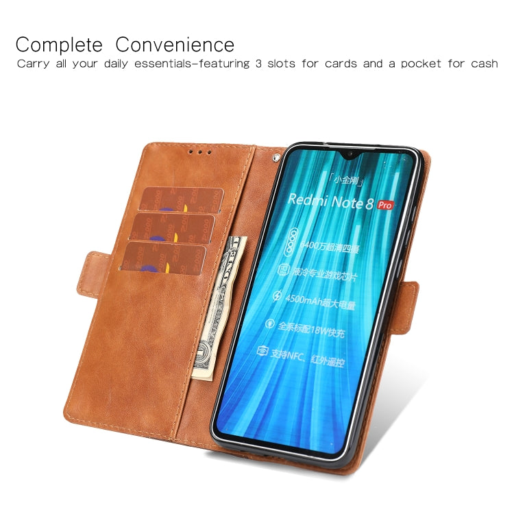 For Xiaomi Redmi Note 8 Pro Retro Texture Contrast Color Splicing Horizontal Flip TPU + PU Leather Case with Card Slots & Holder & Wallet