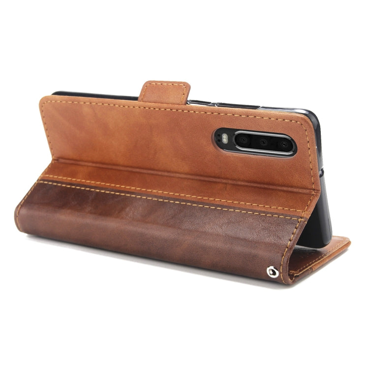For Huawei P30 Retro Texture Contrast Color Splicing Horizontal Flip TPU + PU Leather Case with Card Slots & Holder & Wallet
