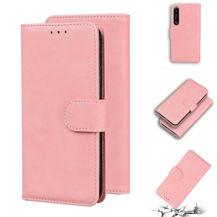 For Sony Xperia 1 III Skin Feel Pure Color Flip Leather Phone Case